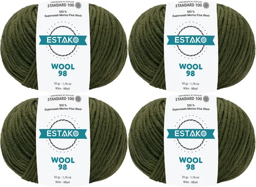 Miniatura 26 de Estako Lana 98 100% Lana Merina Superwash Lana Media Lana Lana Suave Tejido y Crochet Hilo 1.76 oz (50gr) 98 yds (295.3 ft) (6147 - Off White)