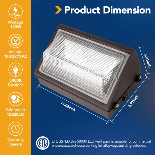 Miniatura 3 de Paquete de luz LED de pared de 120 W, del anochecer al amanecer, 15600 lm, 5000 K, iluminación de seguridad comercial, equivalente a 800-1000 W MH