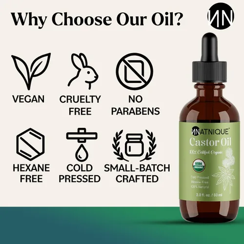 Miniatura 9 de Natnique Aceite de ricino orgánico certificado por USDA, aceite 100% puro prensado en frío sin refinar para el crecimiento del cabello, pestañas