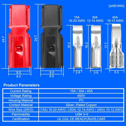 Miniatura 3 de Kit surtido de conectores de alimentación, terminales de batería de desconexión rápida y terminales modulares (AWG10-20, 15/30/45 Amp) - 60