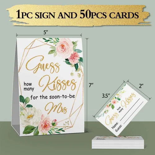 Miniatura 3 de Juego de despedida de soltera How Many Kisses, flores rosas en acuarela, adivina cuántos besos para el pronto será señora, fiesta de tribu nupcial