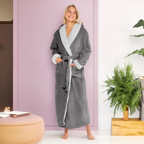 Miniatura 2 de Alexander Del Rossa - Bata de baño larga de forro polar cálido con capucha, para mujer