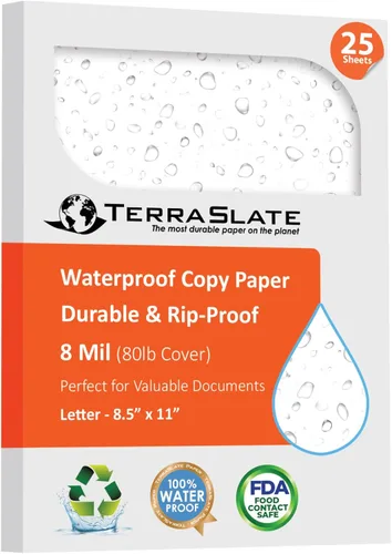 TerraSlate Papel para impresora impermeable de alta calidad, 8 milésimas de pulgada de grosor y 8.5 x 11 pulgadas, papel duradero y resistente (25