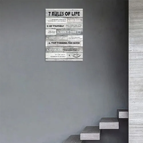 Miniatura 5 de Arte de pared inspirador con citas motivacionales, 7 reglas de la vida, impresiones en lienzo de tablero de madera, pintura en lienzo con citas