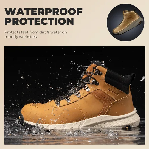 Miniatura 6 de NORTIV 8 Botas de trabajo compuestas para hombre, botas de trabajo antifatiga, impermeables, ligeras, antideslizantes, ASTM F2412-24 para Marrón