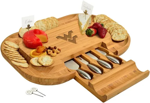 Miniatura 16 de NCAA Illinois Fighting Illini - Tabla de queso/charcutería con licencia oficial de bambú con juego de cuchillos y marcadores de queso por Picnic at