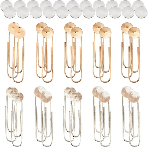 NBEADS Juego de 20 marcapáginas de 2 colores, 20 bandejas de aleación de seguridad para marcapáginas y 20 cabujones de cúpula de vidrio transparente