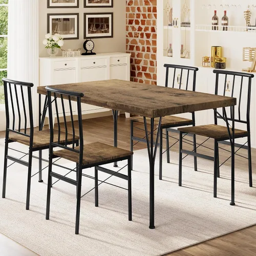 Miniatura 11 de Juego de mesa de comedor para 4, mesa de cocina y sillas de 5 piezas, juego de mesa de comedor rectangular con 4 sillas, juego de mesa de cocina que