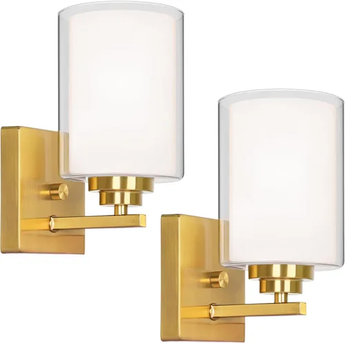 Miniatura 11 de Lámparas de baño de 3 luces, 19 pulgadas, modernas luces de tocador sobre espejo con pantallas de vidrio transparente, accesorio de luz marrón