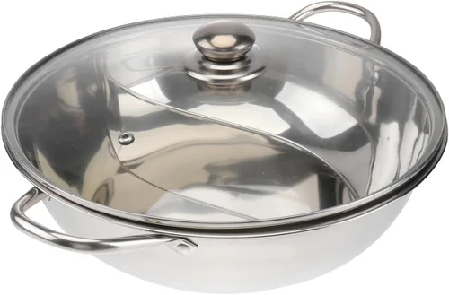 Miniatura 10 de Tofficu Olla caliente de acero inoxidable de 11.02 pulgadas con divisor de doble cara para inducción y estufa de gas, cocina para el hogar