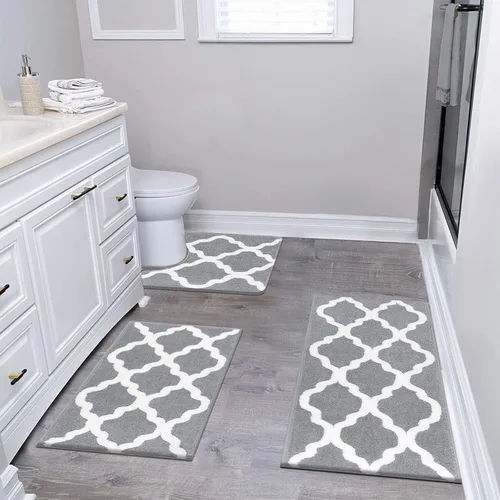 Miniatura 16 de Pauwer Juego de 3 alfombras de baño antideslizantes y lavables, de microfibra, absorbentes, extra suaves, de secado rápido, tapete de ducha