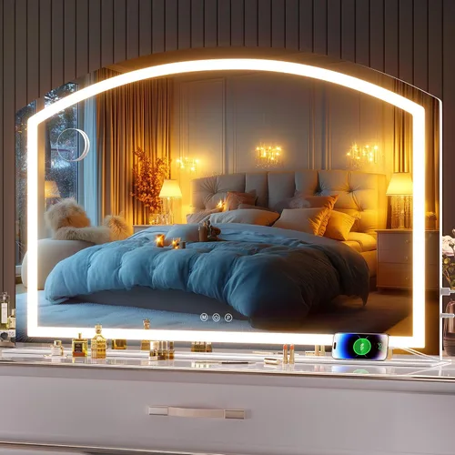 Miniatura 8 de Hasipu Espejo de tocador con luces, espejo de maquillaje LED arqueado de 11 x 14 pulgadas, espejo de maquillaje iluminado con luces, control táctil