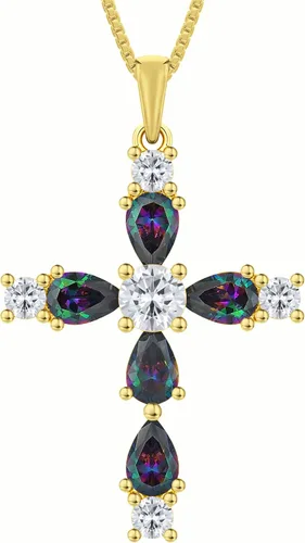 Miniatura 112 de YL Collar de cruz de plata de ley 925 con colgante de piedra natal religiosa para mujer