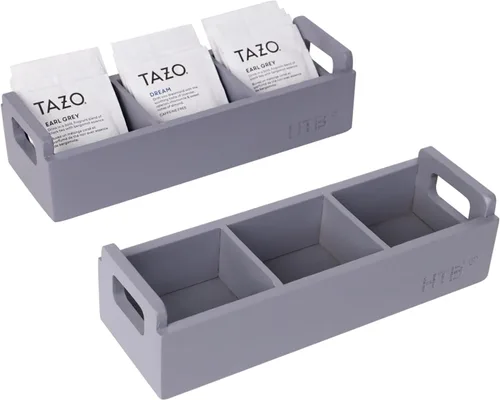 Miniatura 13 de HTB Caja Pequeña de Bolsitas de Té de Madera, 3 Compartimentos, Cofre de Bolsitas de Té de Madera de Acacia con Asa, Mini Contenedor