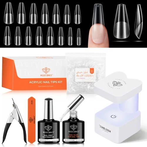 Miniatura 18 de Modelones 240 puntas de uñas de gel de almendra, uñas de gel suave de cobertura completa de grano 40 pregrabadas, medio mate, 15 tamaños, puntas