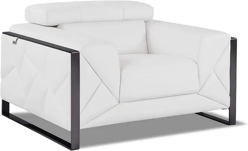 Miniatura 6 de BlackJack Furniture Gianni - Juego de cuero italiano de grano superior con reposacabezas ajustables de 9 posiciones, patrón geométrico Blanco