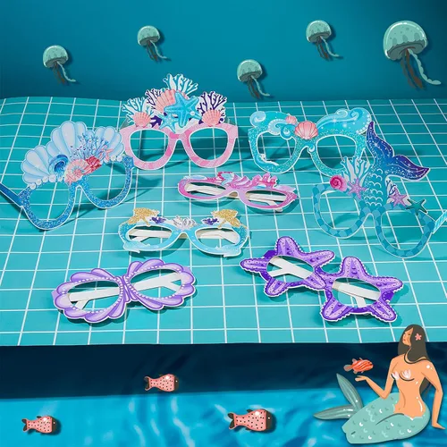 Miniatura 4 de Tenare 24 piezas de decoración de fiesta de sirena, lentes de papel con temática de sirena bajo el mar, verano, playa, fotomatón, accesorios