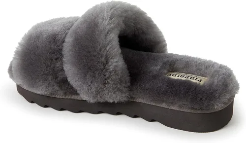 Miniatura 5 de Dearfoams Fireside Benalla - Pantuflas de piel de oveja de doble banda fácil de poner y quitar para mujer