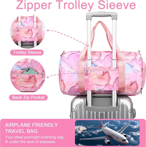Miniatura 7 de BLUBOON Bolsa de lona para niñas y niños, bonita bolsa de gimnasio con compartimento para zapatos y separación húmeda, bolsa de viaje deportiva