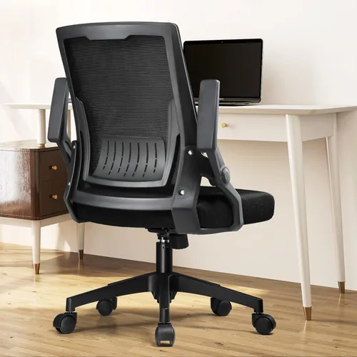 Miniatura 2 de COMHOMA Silla de oficina con reposabrazos abatibles, silla de escritorio ergonómica para computadora con soporte lumbar adaptable y malla Negro