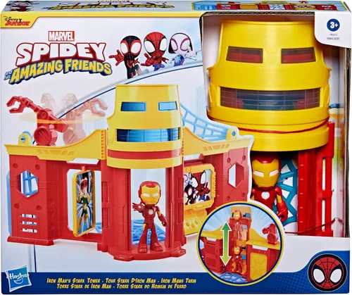 Miniatura 2 de Spidey and his Amazing Friends Stark Tower Playset, incluye figura de acción de Iron Man de 4 pulgadas, juguetes de superhéroes de Marvel para niños