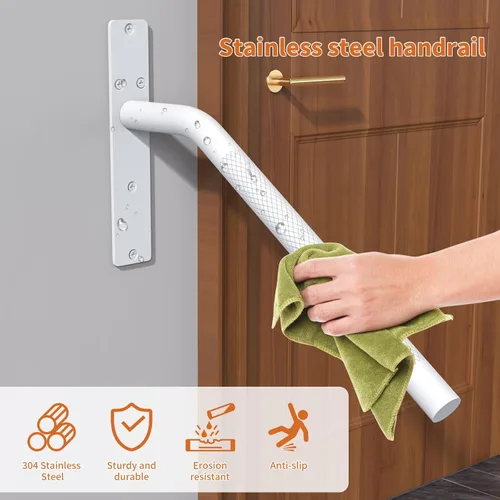 Miniatura 6 de Munzong - Barandillas blancas de 16 pulgadas para escaleras de 1 a 3 escalones, barandilla antideslizante de acero inoxidable SUS304 para escaleras