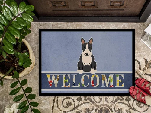 Miniatura 3 de Caroline's Treasures BB5714MAT Bull Terrier - Felpudo de bienvenida blanco y negro de 18 x 27 pulgadas, tapete para puerta delantera
