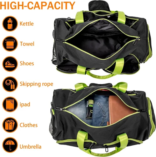 Miniatura 5 de Kuston Bolsa de gimnasio deportiva con compartimento para zapatos y bolsillo húmedo, bolsa de lona para gimnasio para hombres y mujeres