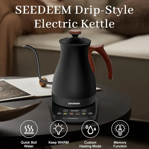 Miniatura 4 de SEEDEEM Hervidor eléctrico de cuello de cisne con pantalla táctil completa de 1200 W, hervidor eléctrico de té y café con cuatro modos