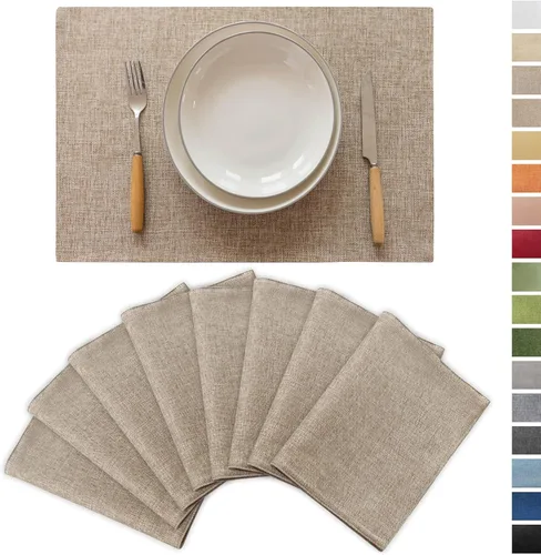 Miniatura 48 de Demetex Juego de 4 manteles individuales de lino resistentes al calor, manteles individuales de arpillera para comedor, cocina, banquete, lino claro