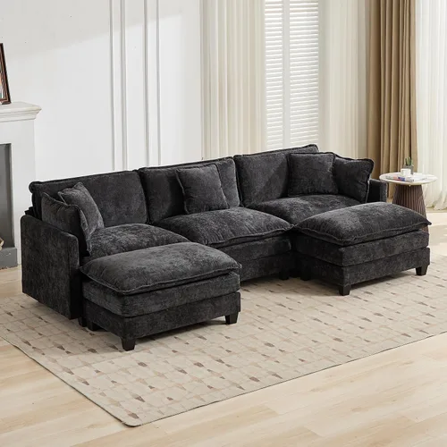 Miniatura 75 de Sofá modular negro de 111.5 pulgadas, sofás seccionales grandes de 3 plazas para sala de estar, sofá nube de tela de felpilla de gran