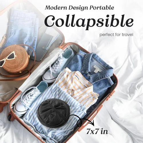 Miniatura 2 de TECHMILLY Cesta plegable de malla para la ropa sucia con asas resistentes y bolsillo lateral, cestas plegables portátiles para ropa para dormitorio