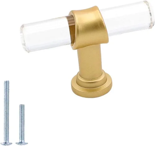 Miniatura 13 de Goldenwarm Paquete de 10 Pomos Dorados para Gabinete de Acrílico, Pomos para Cajones Decorativos de Acrílico Transparente en Forma de T, Herrajes