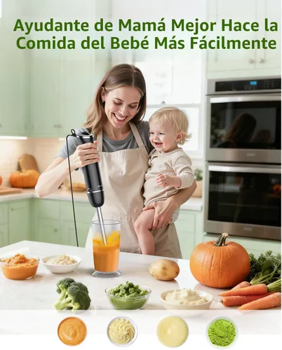 Miniatura 6 de Batidora de mano de inmersión, batidora de mano 5 en 1 de 1000 W, sin BPA, licuadora de mano de 12 velocidades 304 inoxidable, vaso de precipitados