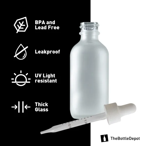 Miniatura 3 de The Bottle Depot - Botella cuentagotas de vidrio de 2 oz (blanco) - Paquete de 24 - Transparente esmerilado - Botellas de tintura con cuentagotas