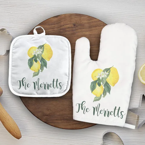 Miniatura 3 de Lemon - Juego de manoplas de horno personalizadas y soporte para ollas Mitón de horno Soporte para ollas Regalos de cocina Inauguración