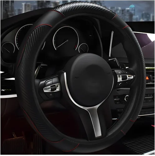Wevdn Funda elástica para volante con diseño de fibra de carbono, color negro