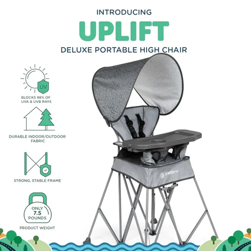 Miniatura 2 de Baby Delight Go with Me Uplift - Silla alta portátil de lujo, silla alta de viaje, toldo para el sol, interior y exterior, color gris elefante Gris
