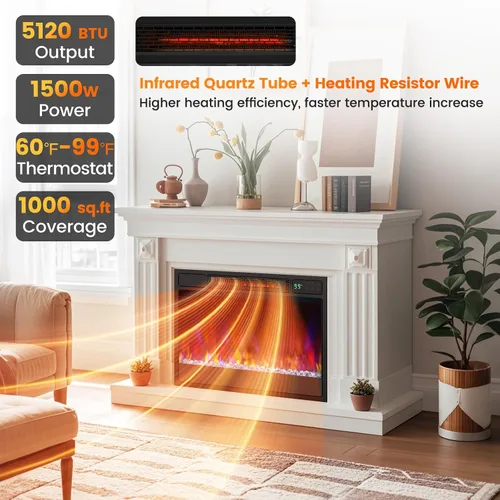 Miniatura 5 de SIMOE Insertos de chimenea eléctrica de 23 pulgadas, calentador de chimenea empotrado de 1500 W con control remoto, 6 colores de llama y 5 brillo