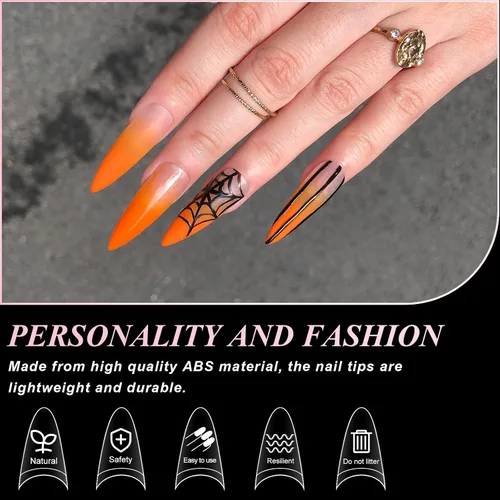 Miniatura 4 de Puntas de uñas estilo stiletto, uñas postizas de gel suave con forma de almendra, uñas postizas a presión de acrílico transparente, 120