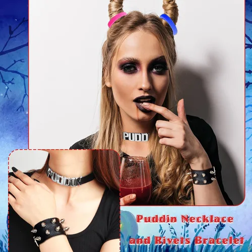 Miniatura 2 de YANCHUN Gargantilla Puddin para mujer, pulsera de cuero con pinchos, accesorios de disfraz de Halloween