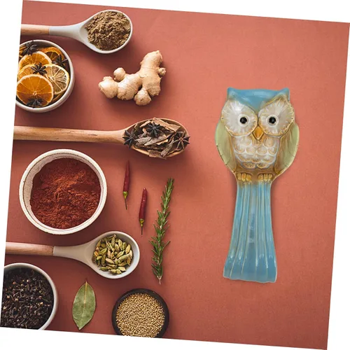 Miniatura 3 de Yardwe Soporte para cucharas de búho, herramientas de decoración, utensilios de servir para bufé, cucharas de sopa, plato de cerámica para reposo