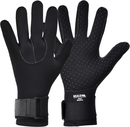 Miniatura 8 de Guantes de neopreno para buceo para hombres y mujeres, 0.197 in, cálidos con cinco dedos en agua fría, banda elástica para la muñeca antideslizante
