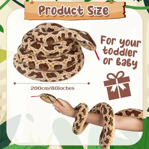 Miniatura 3 de Hozzi Boa Constrictor gigante de peluche grande de serpiente de peluche realista de 78.7 in / 80 pulgadas, regalos realistas para niños, fiesta