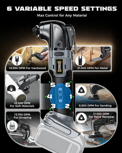 Miniatura 3 de Herramienta Oscilante Inalámbrica para Batería Dewalt de 20V, Herramienta de Motor sin Escobillas de 6 Velocidades Variables, Kit de Múltiples Para