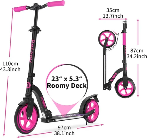Miniatura 6 de BELEEV V8 Scooters para niños a partir de 6 años con cubierta iluminada, scooter plegable de 2 ruedas para adultos y adolescentes, 4 de altura