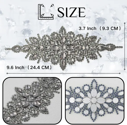 Miniatura 7 de PEARLY JUN 1 pieza de apliques de diamantes de imitación negros autoadhesivos, parches de cristal con adhesión térmica para ropa, adornos