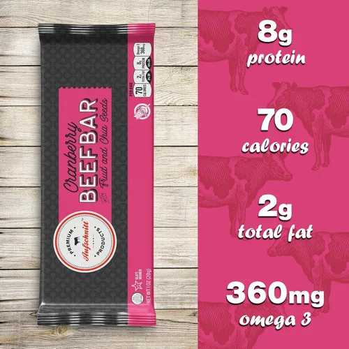 Miniatura 3 de Aufschnitt Barras de res de arándano con frutas reales y semillas de chía Certificado Glatt Kosher Sin gluten, sin nitritos, 24 qt.