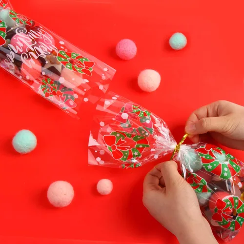 Miniatura 4 de KIMOBER 144 bolsas de dulces de celofán de Navidad, bolsas de golosinas de celofán con lazos giratorios para suministros de fiesta de Navidad