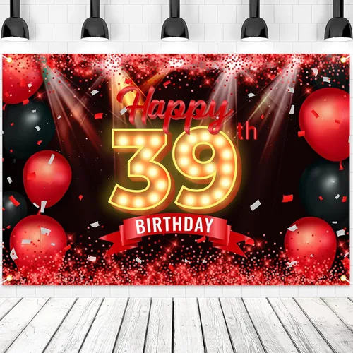 Miniatura 13 de Cartel de feliz cumpleaños 50 años, fondo rojo y negro, decoraciones de cumpleaños para mujeres y hombres de 50 años, artículos de fotografía